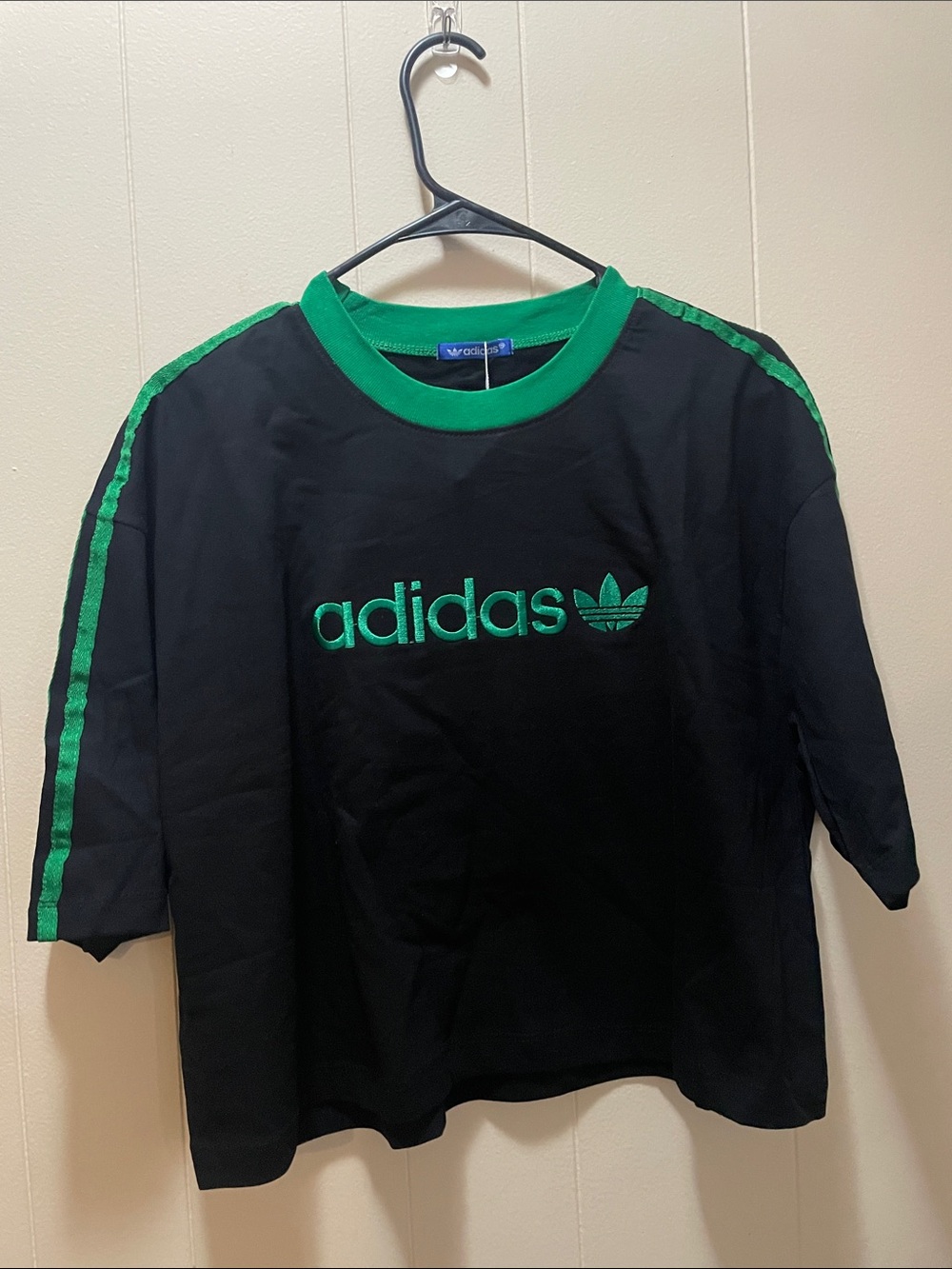 adidas Black Tee with Green Logo & Stripe Accents( Product from Thailand)